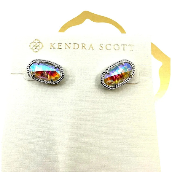 Kendra Scott Ellie Golver Stud Earrings Silver Lilac Abalone Oval Shaped - Picture 1 of 12